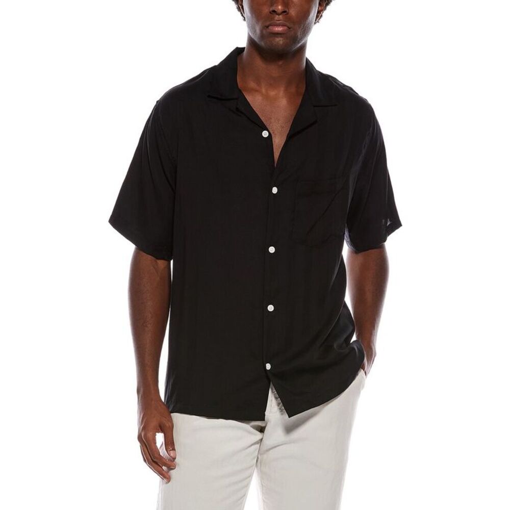 Slate & Stone Mens  Washed Camp Collar Shirt, Black